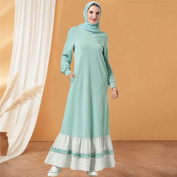 

ethnic clothing abaya muslim comfortable sweater skirt stitching contrast pockets casual dress without headscarf islamic women's, Red