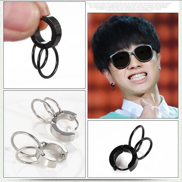 

hoop & huggie men earring black stainless steel fashion hip hop statement jewelry hoops earrings korean gifts for woman wholesale, Golden;silver
