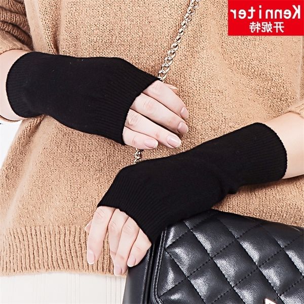 

open finger gloves female winter warm outdoor cycling typing fingerless half wool missing knitted half finger gloves, Black