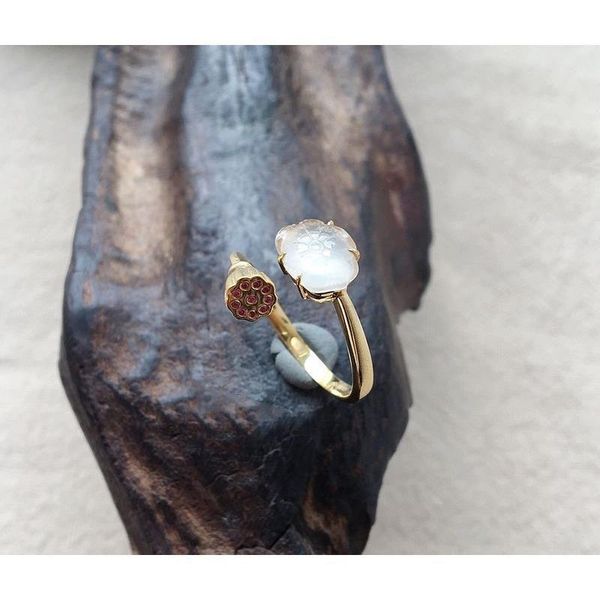 

cluster rings original natural seed chalcedony lotus creative opening adjustable ring chinese retro charm women's brand silver jewelry, Golden;silver