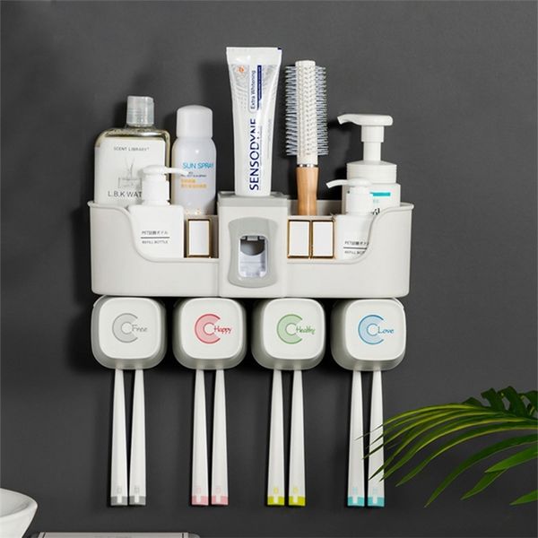 4 pezzi portaspazzolino multifunzionale accessori per il bagno set porta dispenser automatico per dentifricio portaoggetti per bagno 211130