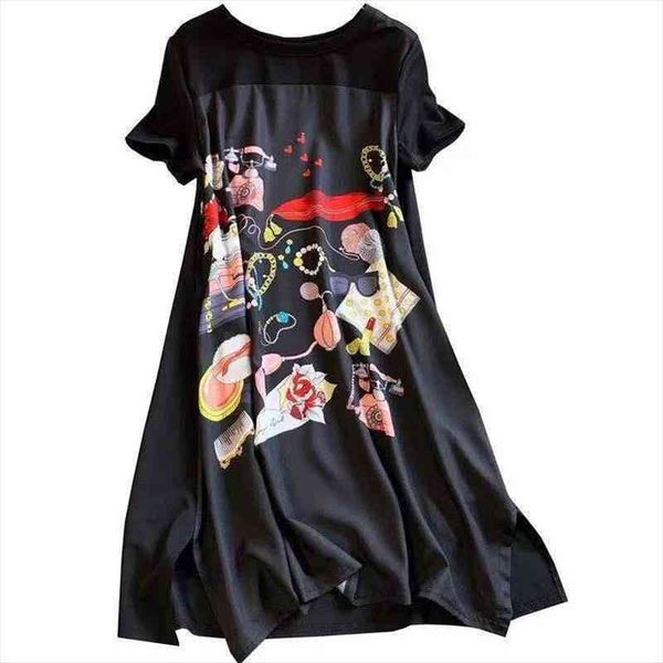 

large big plus size loose summer casual chiffon women dresses long shirt for ladies slim short sleeve female dress, Black;gray