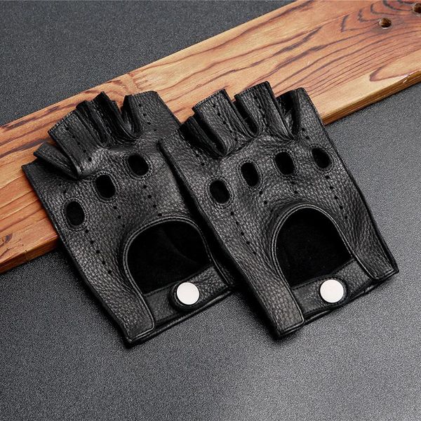 

semi-finger deerskin thunderbolt wear resistant motorcycle bicycle cycling gloves, Black