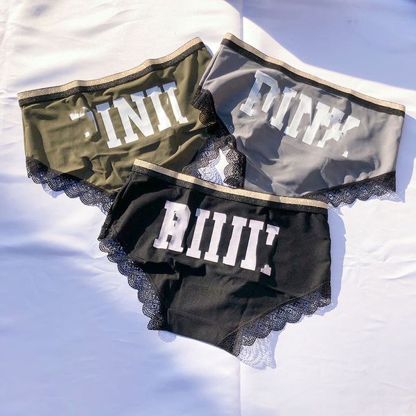 

designer women lingerie underwear3pk summer pink breathable ice silk underpants printed mesh cotton crotch sports girl, Black;pink