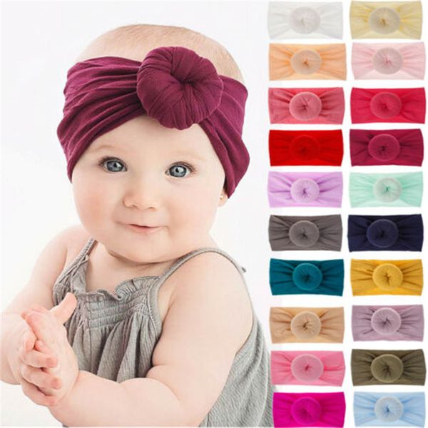 

caps & hats 21 colors soft baby/ girls kids toddler bow hairband headband turban big ball head-wrap solid pink bows cute, Slivery;white
