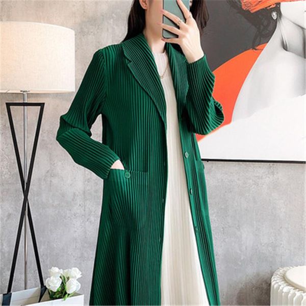 

women's trench coats miyake fold south korea dongdaemun 2021 fall fashion slim coat temperament commuter windbreaker jacket women, Tan;black