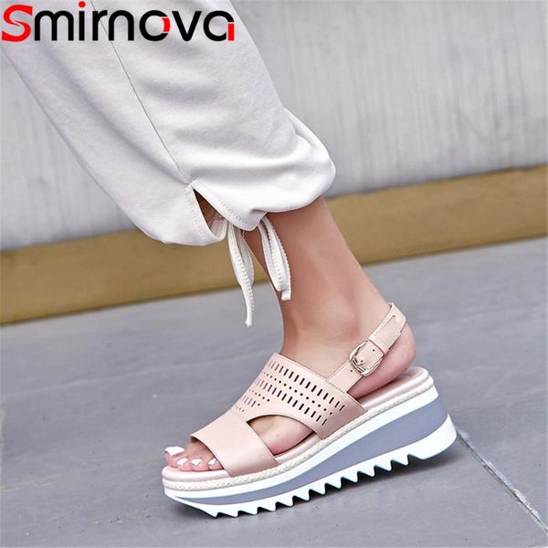 

smirnova white pink sweet summer arrival shoes woman buckle casual comfortable sandals women genuine leather dress, Black