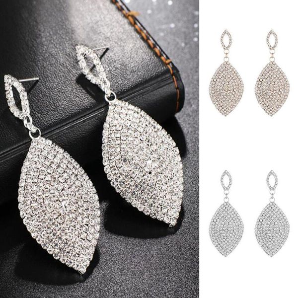 

dangle & chandelier women classical large drop earrings bride teardrop shape crystal stud gold silver color rhinestone ear
