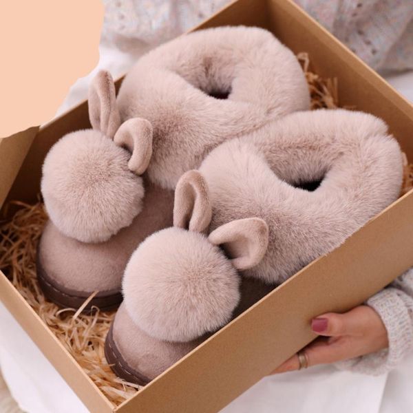 

autumn winter cotton slippers fur home warm thick bottom indoor shoes cat womens cute fluffy, Black