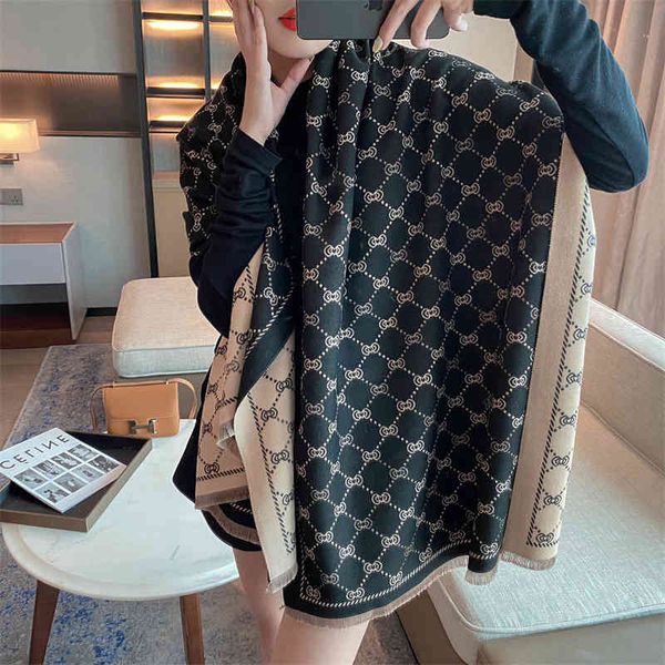 

shawl scarf short beard women's winter jacquard imitation cashmere rectangular warm spring and autumn office double-sided, Blue;gray