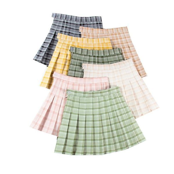 

harajuku plaid mini sweet pleated women skirts short high waist a line womens streetwear, Black