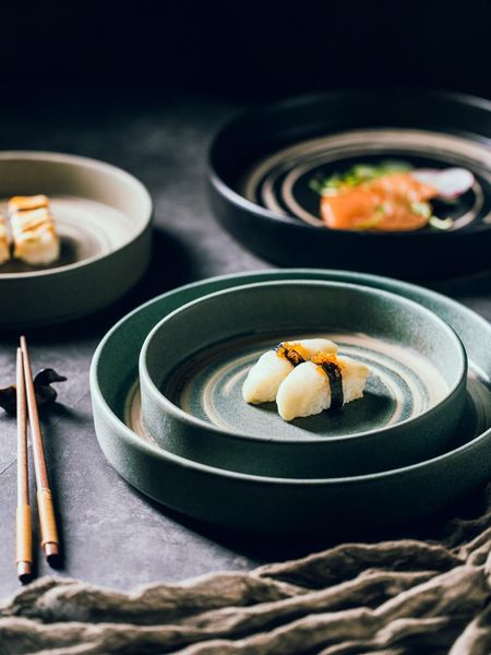 

dishes & plates japanese-style ceramic plate creative retro round deep household tableware kitchen restaurant service