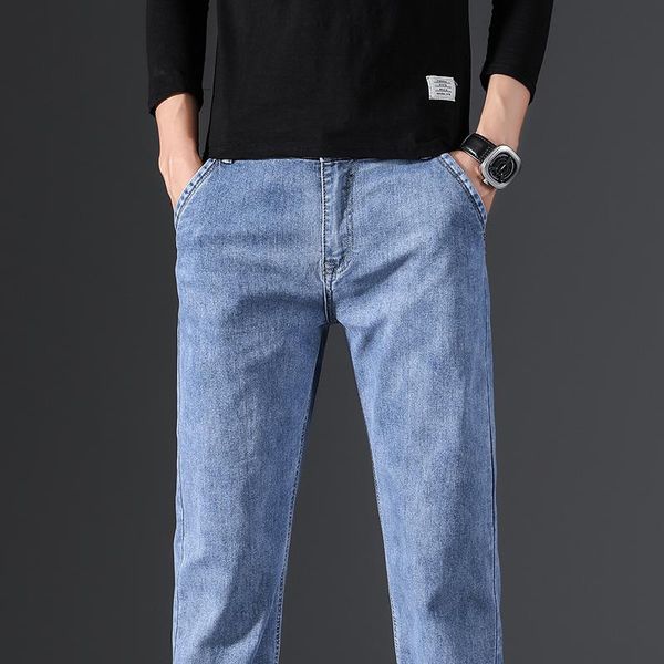 

men's jeans autumn winter brand straight loose denim classic business casual fashion dark blue light