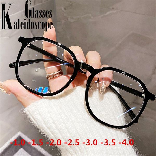 

fashion sunglasses frames round finished myopia glasses women men transparent prescription student nearsighted eyewear ultralight diopter -1, Black