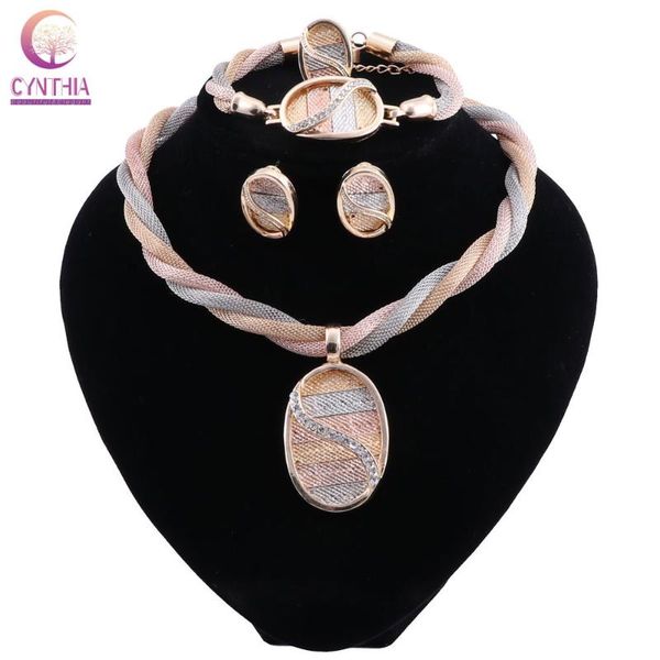 

earrings & necklace african jewelry set 2021 nigerian wedding bridal sets gold color crystal jewellery costume, Silver