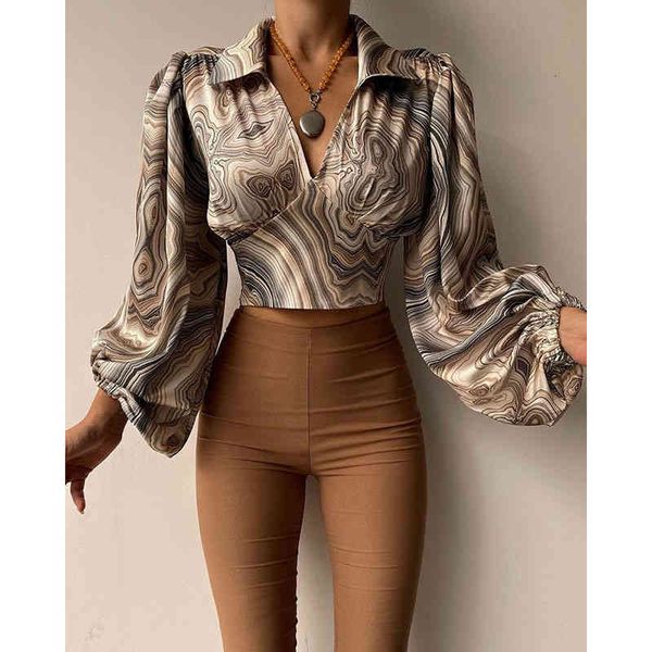 

women's polos lantern full-sleeve blouse short-female retro-print with low-v-casual low-fat- spring ladies vintage shirt sj8775m n8oq, White