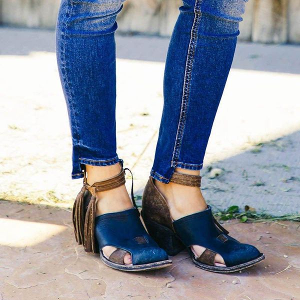 

boots vogue nice summer women tassel mid heels shoes pu leather ankle rivet buckle daily female short, Black