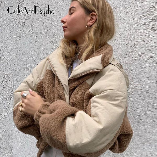 

women's down & parkas streetwear vintage lamb fur coats winter loose harajuku patchwork y2k thicken jackets hooded coat fashion cuteand, Black