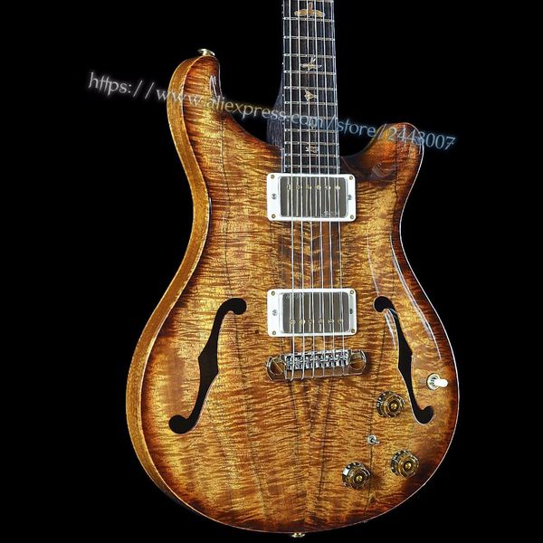 Smith HollowBody II Doğru Saten Koa Amber Patlama Elektro Gitar Abalone Kuşlar Kuşak, Sarma Arround Tailpiece, Krom Donanım, Çift F Delik