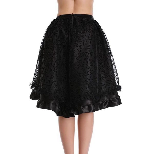 

skirts women mesh ruffled irregular hem jacquard weave zipper closure skirt 88, Black
