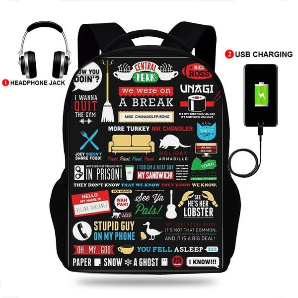 

backpack friends joey school bag multi purpose pattern teen street trending bags