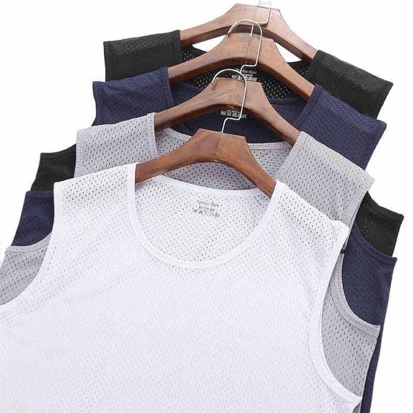 

men' tank breathable mesh vest male ice silk quick-drying o- neck hollow sleeveless wide shoulder waistcoat fitness slim, White;black