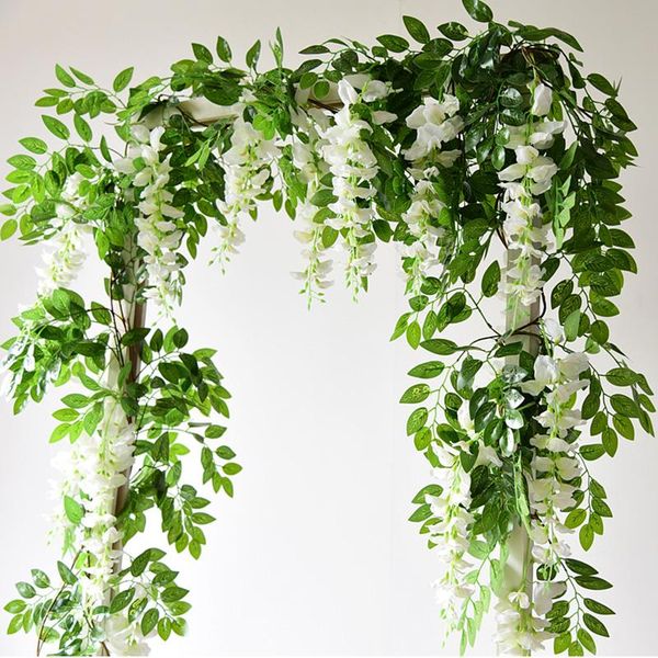 

1.85m wisteria artificial flowers vine garland wedding arch decoration fake plants foliage rattan trailing faux ivy wall decorative & wreath