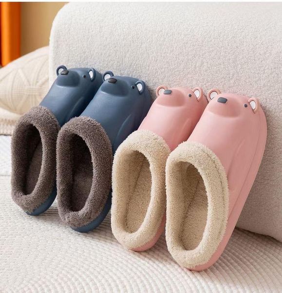 

slippers 2021 women winter waterproof warm plush home cotton shoes bear non-slip casual indoor bedroom flats women's slide, Black
