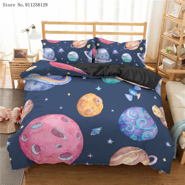 

bedding sets 2/3 pieces planet/astronaut/rocket colorful cartoon duvet cover set for boys girls gift bed pillowcase