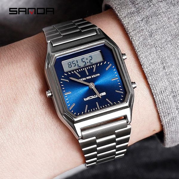 

wristwatches 2021 neue sanda manner uhren retro edelstahl band digital display erkek kol saati zegarek damski relogios armbanduhren, Slivery;brown