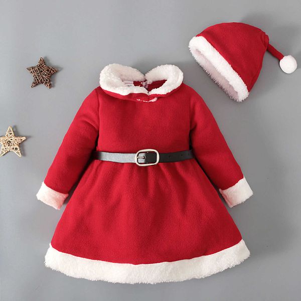 

christmas costume kids clothes girls o neck long sleeve velvet princess dress high waist santa claus cosplay dress girl clothing g1026, Red;yellow