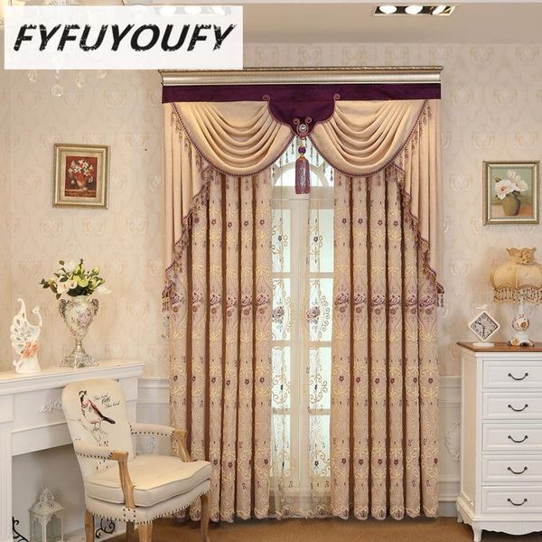 

europe luxury elegant jacquard living room embroidery curtain blackout curtains floral embroidered high-end custom villa & drapes