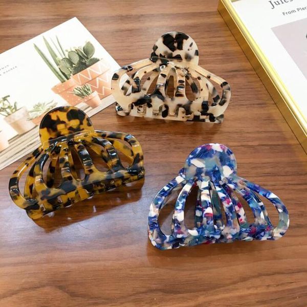 

fashion korean women acetate hollow hair clips resin leopard colorful clamps grips ponytail holder accessories1