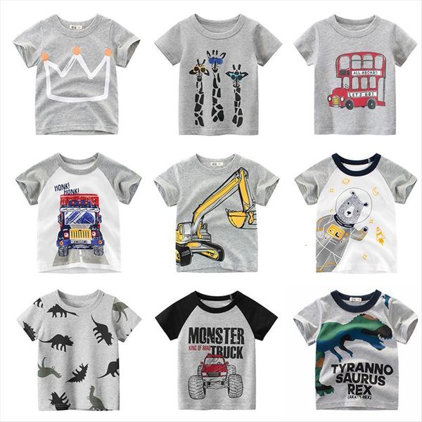 

childrens t shirt for boys car cotton girls kids boy birthday print cartoon dinosaur clothing short sleeves, Blue