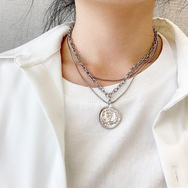 

initial stainless steel women's necklace double pendant fashionable men's hip hop jewelry necklaces, Silver