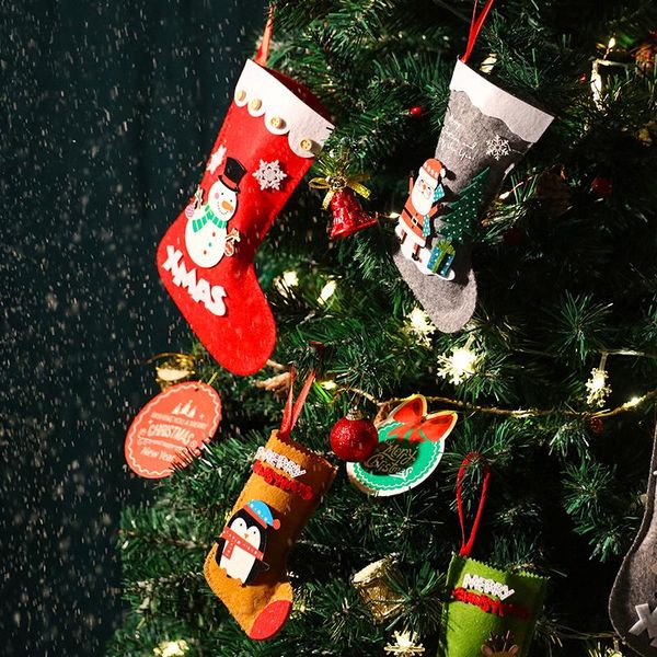 

decorative objects & figurines creative christmas ornaments felt santa claus sock gifts kids candy bag snowman deer pocket xmas decoration f