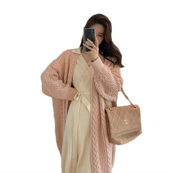 

women's knits & tees mid-length sweater jacket women spring and autumn korean loose wild knitted cardigan female college coat ns2748, White