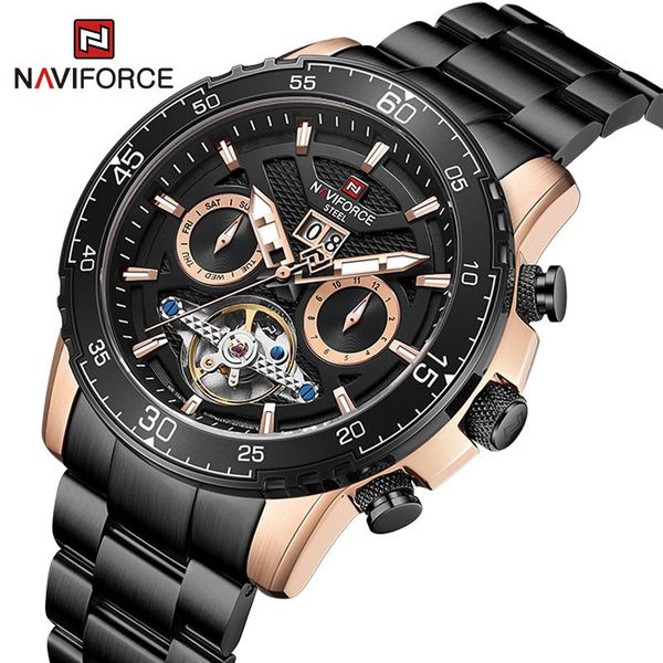 

wristwatches naviforce luxury automatic mechanical male watches 100m waterproof full steel wristwatch day and date display clock reloj hombr, Slivery;brown