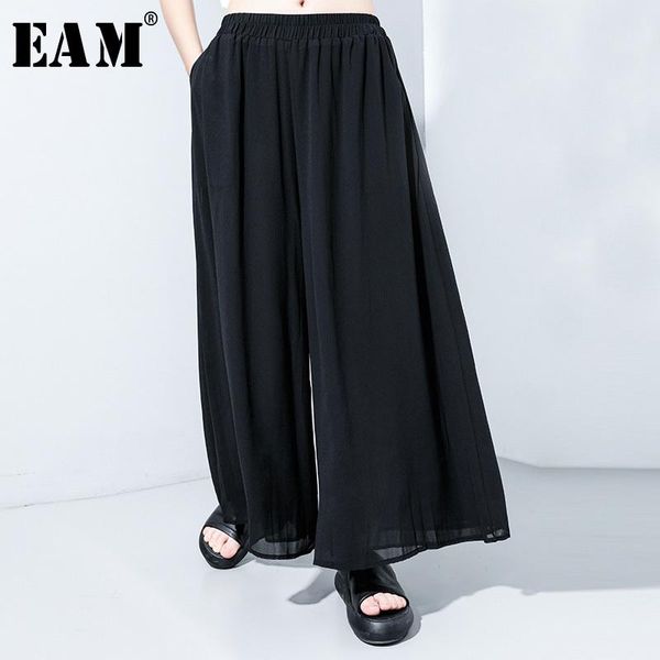 

women's pants & capris [eam] high elastic waist white leisure long wide leg trousers loose fit women fashion tide spring summer 2021 1x, Black;white