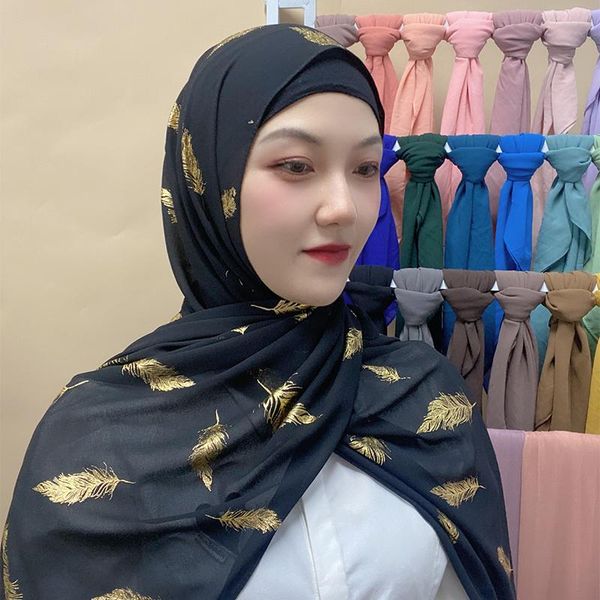 

ethnic clothing muslim bronzing shawls feather pattern hijab shinny gold glitter hijabs scarf headscarf wrap pashmina foulard, Red