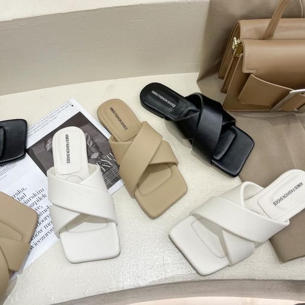 

slippers summer for women casual shoes woman flats sliders women's 2021 designer slides heels 39, Black