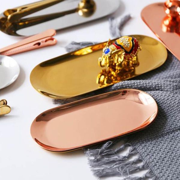 

kitchen storage & organization nordic rose gold metal tray luxurious silver oval plate iron fruit dessert jewelry decorative