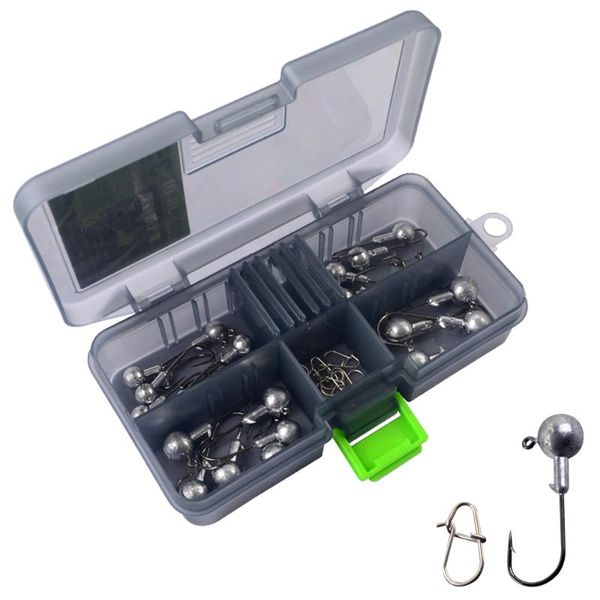 

fishing hook ball head jig worm fishhook for saltwater bottom w/ tackle box offset hooks accessories