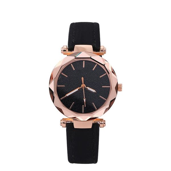 

wristwatches elegant women watches sky twinkling dial leather strap creative bezel ladies quartz analog wrist clock, Slivery;brown
