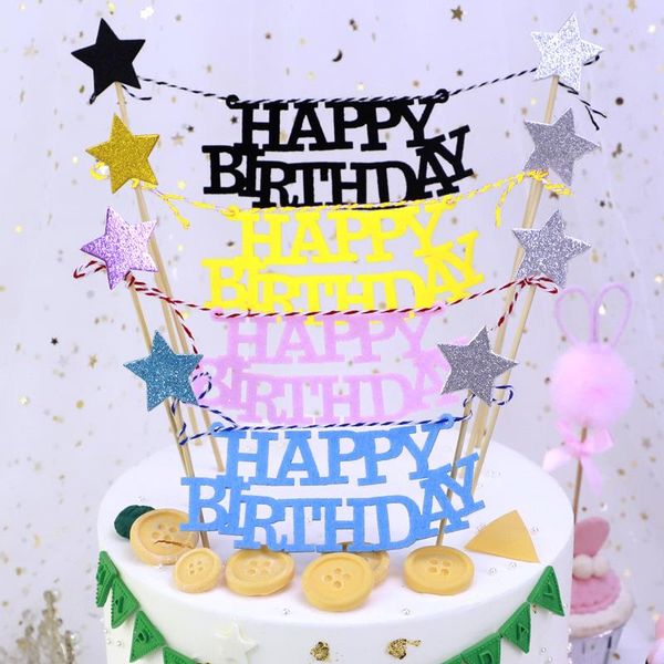 

other festive & party supplies 1set happy birthday cake ers banner flag baby shower cupcake er kids girl boy decorations