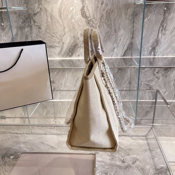 

22ss classic style canvas stripes beach shopping bag womens luxury designer deauville chain totes double shoulder large capacity girls carta