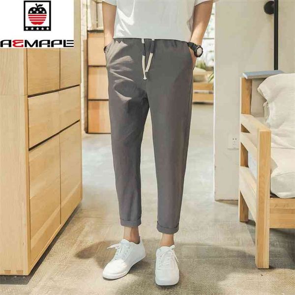 

aemape brand aemape brand men's linen pants ankle-length cropped mens joggers casual pencil 210715, Black