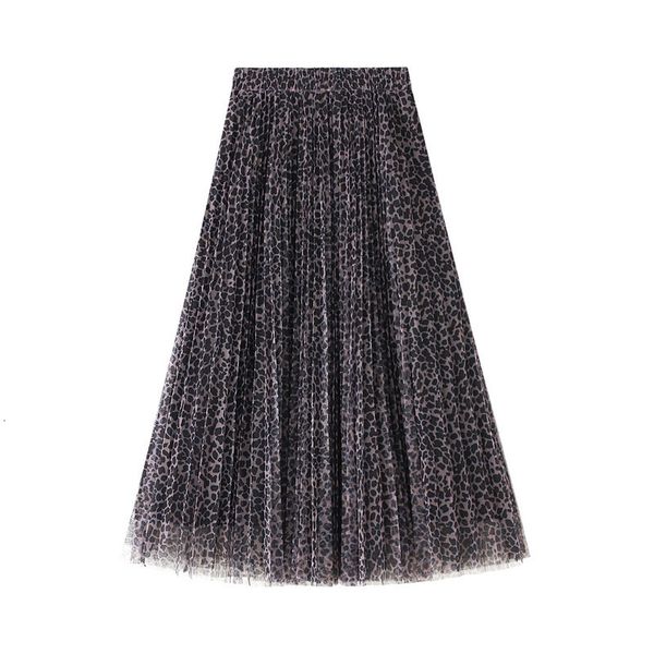 

skirts leopard a-line maxi vintage layered tulle pleated ankle long skirts, Black
