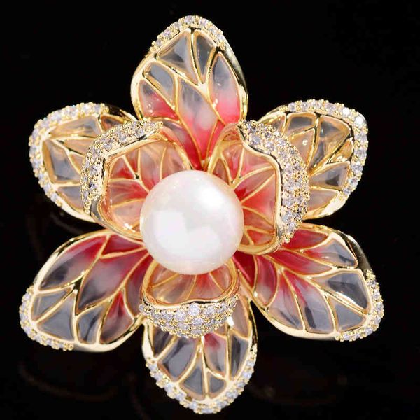 

korean fashion elegant enamel color zircon flower brooch atmosphere clothing pin coat woman, Gray