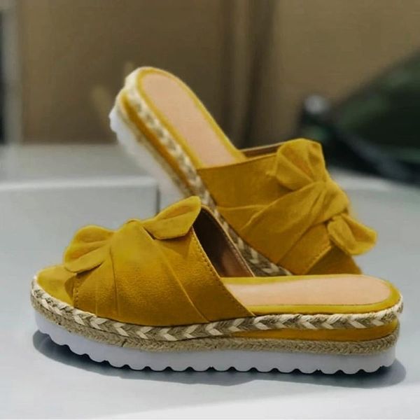 

dress shoes high platform sandals wedges plus size for women summer solid color bow weave beach 2021 comfortable#, Black